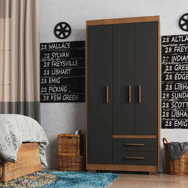 Guarda-roupa Solteiro Primacy 3 Pt 2 Gv Ipê Wood E Grafite