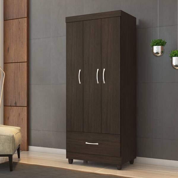 Guarda Roupa Solteiro Prince 3 Portas 1 Gaveta Ébano Tana Dec