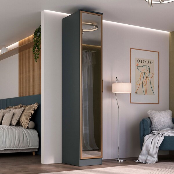 Guarda-roupa Solteiro Ravi 1 Porta Reflecta 5 Prateleiras 100