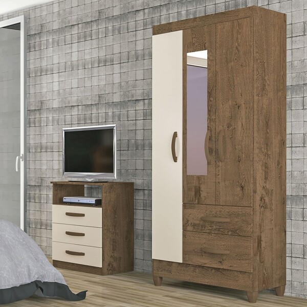 Guarda-roupa Solteiro Real 3 Portas 2 Gavetas Com Espelho Moc