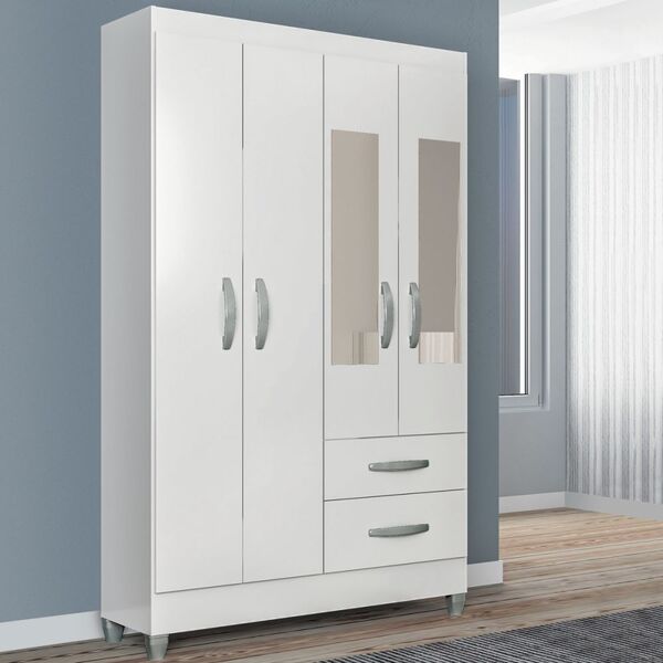 Guarda-roupa Solteiro Real 4 Portas 2 Gavetas Com Espelho Bra