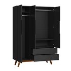 Guarda Roupa Solteiro Retrô 3 Portas 2 Gavetas Alpi Preto