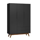 Guarda Roupa Solteiro Retrô 3 Portas 2 Gavetas Alpi Preto