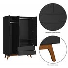 Guarda Roupa Solteiro Retrô 3 Portas 2 Gavetas Alpi Preto