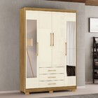 Guarda-roupa Solteiro Reus 4 Portas 3 Gavetas Com Espelho Nat