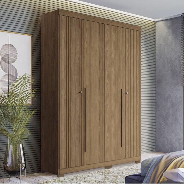 Guarda Roupa Solteiro Ripado 4 Portas 2 Gavetas Antony Com Pé