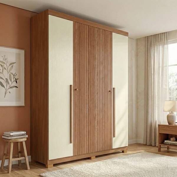 Guarda Roupa Solteiro Ripado 4 Portas 2 Gavetas Com Pés Anton