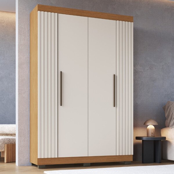 Guarda Roupa Solteiro Ripado 4 Portas Com Pés Flórida Faimec