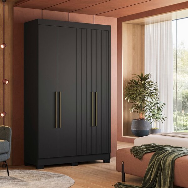 Guarda-roupa Solteiro Ripado 4 Portas Dakota Preto Ac