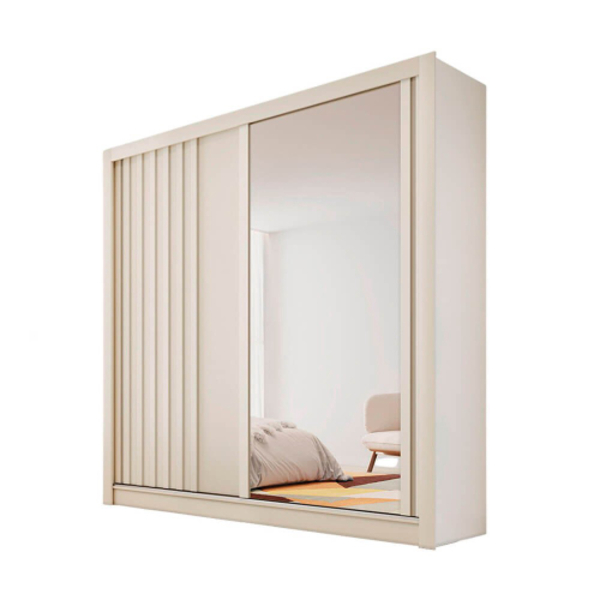 Guarda Roupa Solteiro Ripado Com Espelho - Turim- Made Marcs