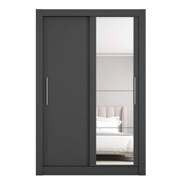 Guarda Roupa Solteiro Rita 2 Portas Com Espelho Preto