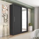 Guarda Roupa Solteiro Rita 2 Portas Com Espelho Preto