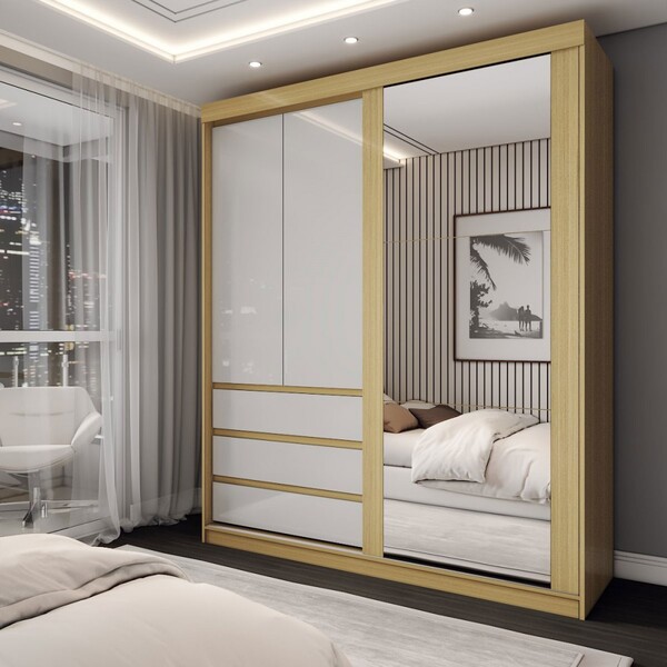 Guarda-roupa Solteiro Rosário 100% Mdf 3 Portas 3 Gavetas Com