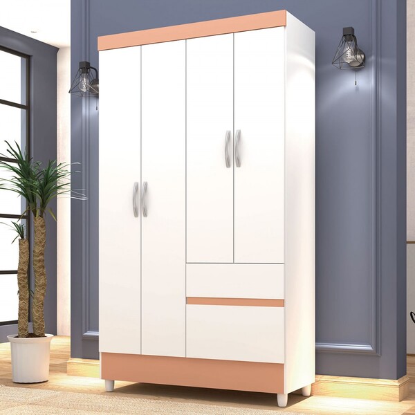 Guarda-roupa Solteiro San Diego 4 Portas 2 Gavetas Branco/cam