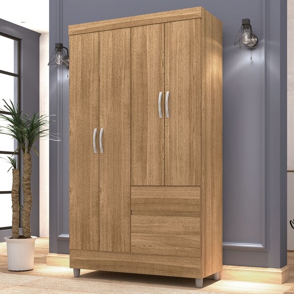 Guarda-roupa Solteiro San Diego 4 Portas 2 Gavetas Nature - P