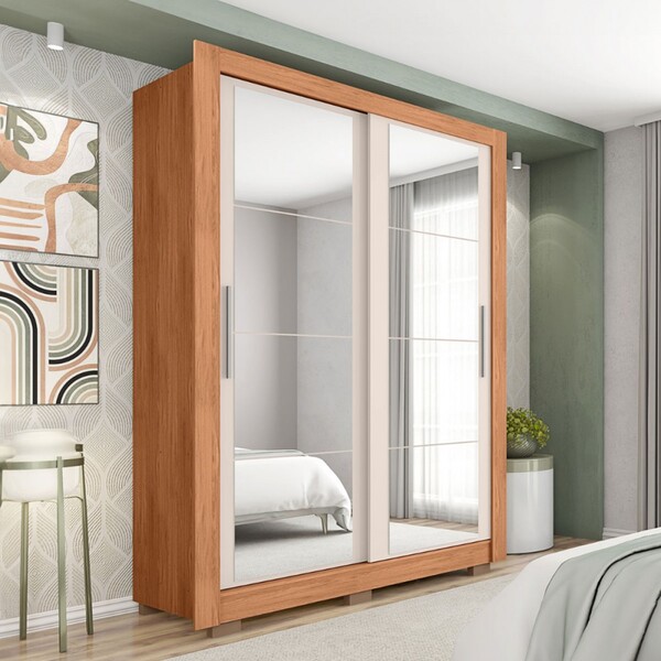 Guarda-roupa Solteiro Santiago 2 Portas 2 Gavetas Espelhado F