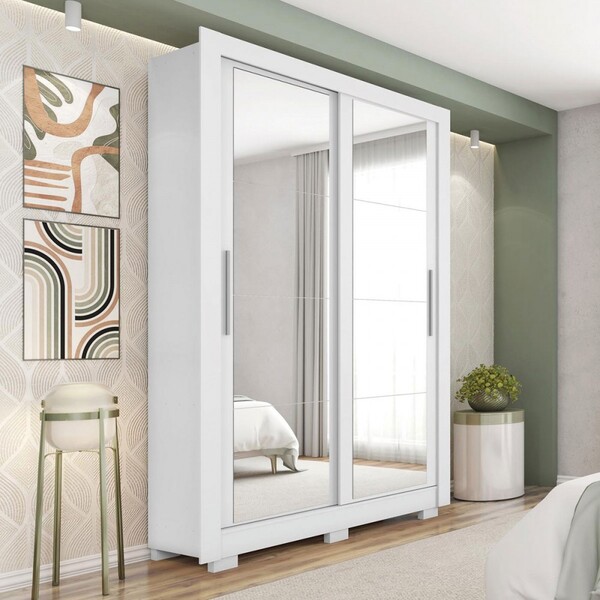 Guarda-roupa Solteiro Santiago 2 Portas Com Espelho Branco -
