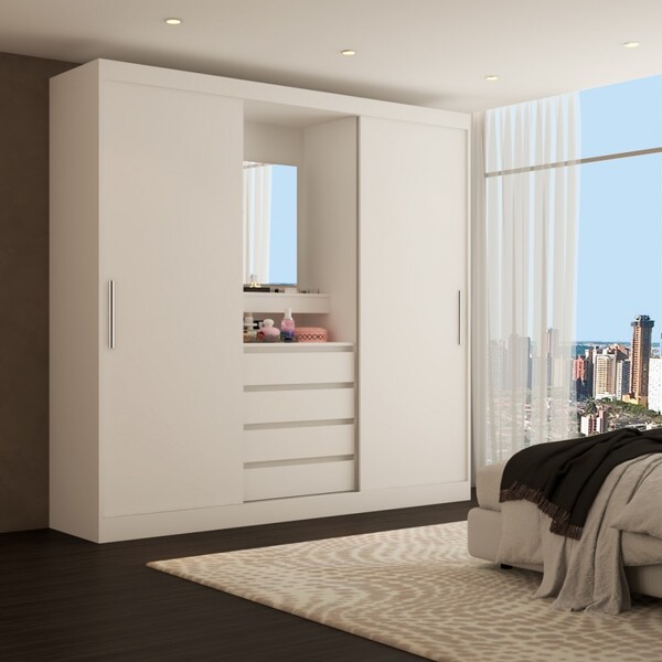 Guarda-roupa Solteiro Santorini 2 Portas 4 Gavetas Com Espelh