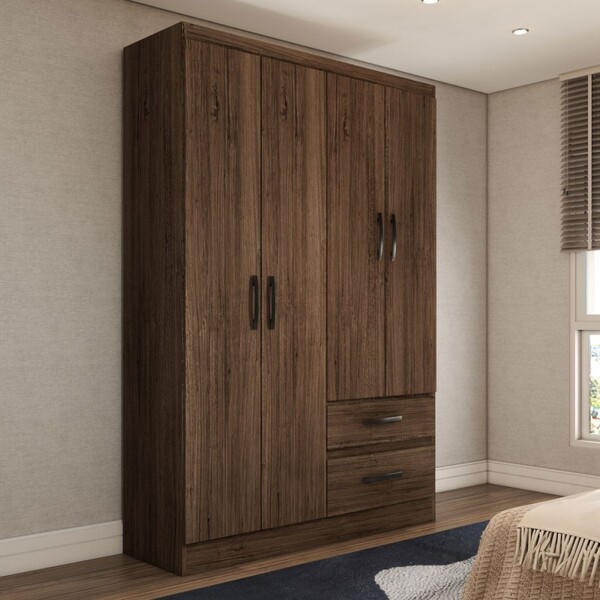 Guarda-roupa Solteiro São Francisco 4 Portas 2 Gavetas Castan