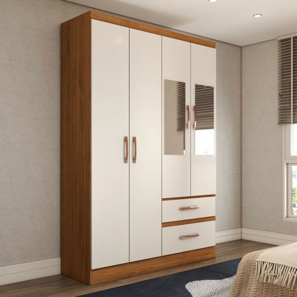 Guarda-roupa Solteiro São Francisco 4 Portas 2 Gavetas Com Es