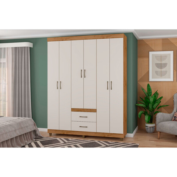 Guarda Roupa Solteiro Suíça 6 Portas 2 Gavetas 2262-50 Araplac
