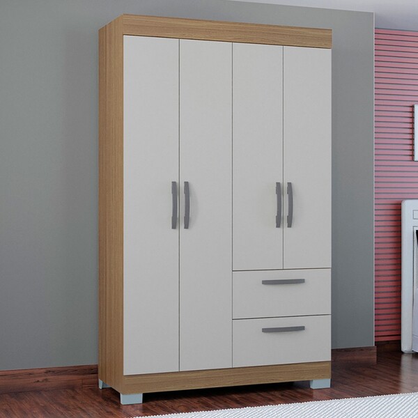 Guarda-roupa Solteiro Tóquio 4 Portas 2 Gavetas Castanho/off