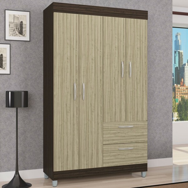 Guarda-roupa Solteiro Tóquio 4 Portas 2 Gavetas Chocolate/cas