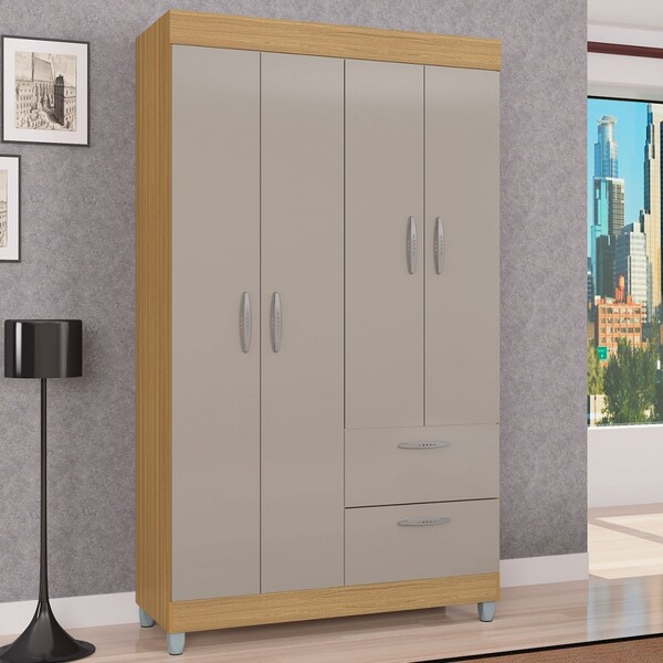 Guarda-roupa Solteiro Tóquio 4 Portas 2 Gavetas Damasco/off W