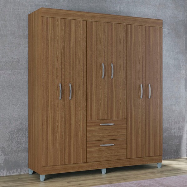 Guarda-roupa Solteiro Tóquio 6 Portas 2 Gavetas Castanho - Po