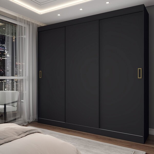 Guarda-roupa Solteiro Triunfo 3 Portas 2 Gavetas Flex Preto/o