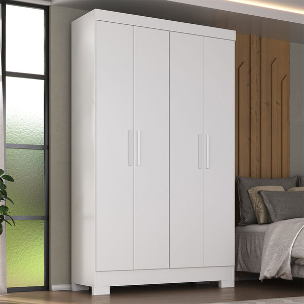 Guarda Roupa Solteiro Viena 4 Portas 3 Gavetas Branco - Rodial