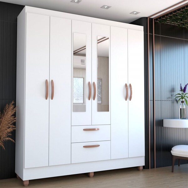Guarda-roupa Solteiro Virtuoso 6 Portas 2 Gavetas Com Espelho