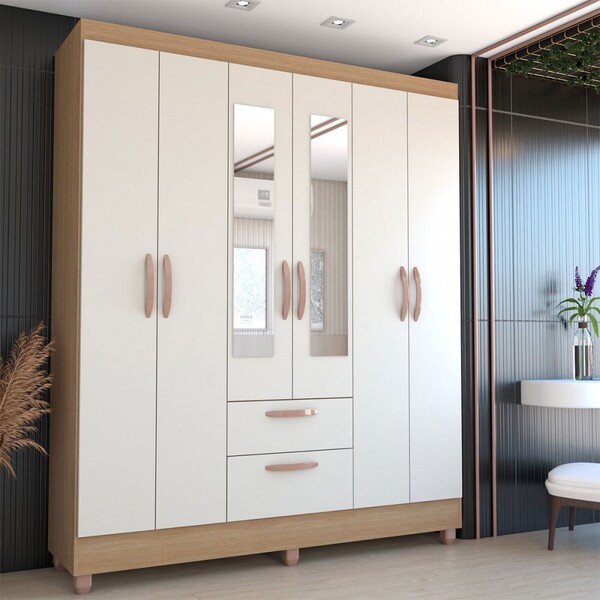 Guarda-roupa Solteiro Virtuoso 6 Portas 2 Gavetas Com Espelho