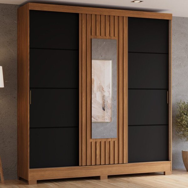 Guarda Roupa Spazio 3 Portas Deslizantes Com Aplique Ripado 2