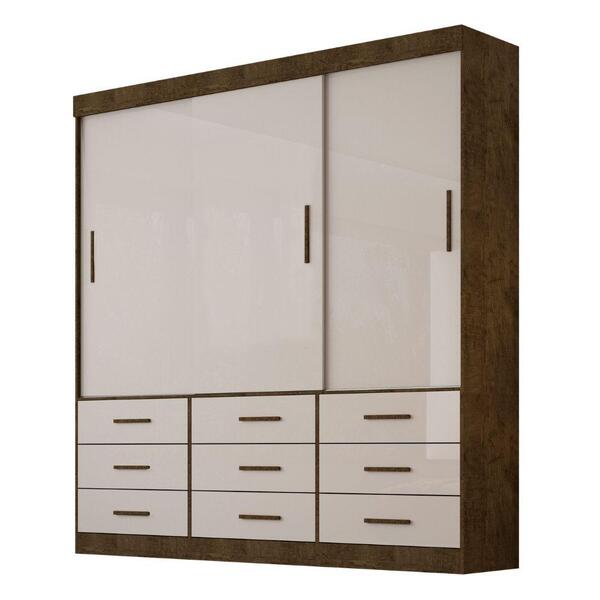 Guarda Roupa Star 3 Portas 9 Gavetas Sallêto Ipê Off White