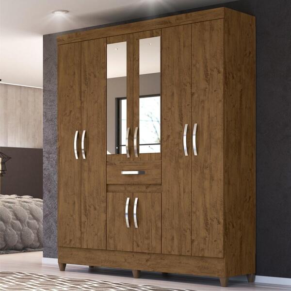 Guarda Roupa Steven Castanho Wood Com Espelho
