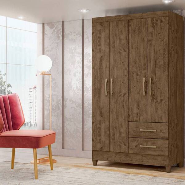 Guarda Roupa Suzy 4 Portas Castanho Wood Tana Decor