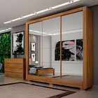 Guarda Roupa Topazio 3 Pts 3 Gavetas 6 Pés Com 6 Kit Espelho