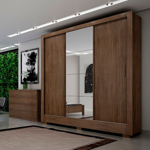 Guarda Roupa Topazio 3 Pts 3 Gavetas Com 2 Kit Espelho 6 Pés