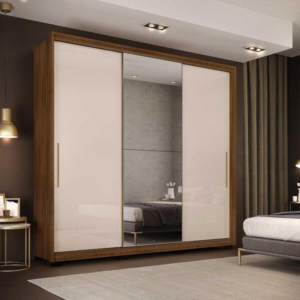Guarda Roupa Toque Com Espelhos Porta Central E Pés 3 Portas
