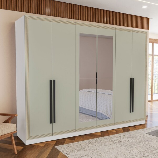 Guarda-roupa Valência 6 Portas 4 Gavetas Com Espelho Branco/v
