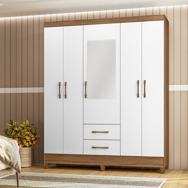 Guarda Roupa Valéria 5 Portas Naturale Branco Bnn Decor