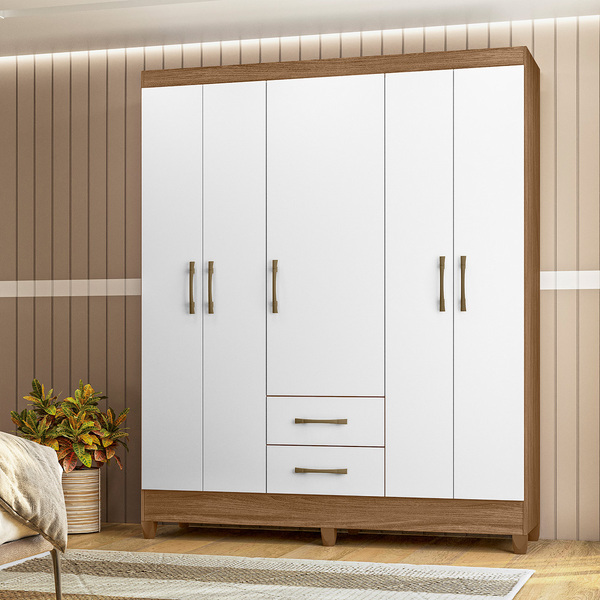 Guarda Roupa Valéria 5 Portas Sem Espelho Naturale Branco Bnn
