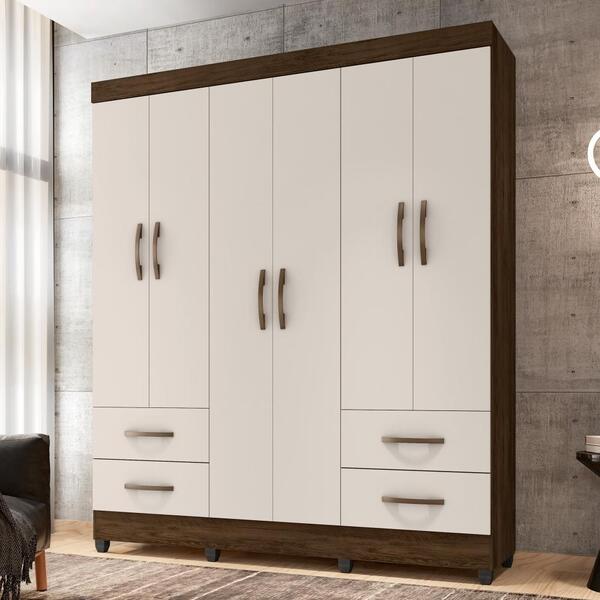 Guarda Roupa Veneza Cacau Off White Com 6 Portas