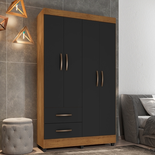 Guarda Roupa Veneza Freijó Preto Com 4 Portas