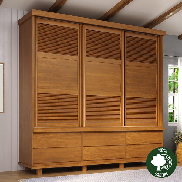 Guarda-roupa Veneziana 3 Portas De Correr Madeira Maciça Mogn