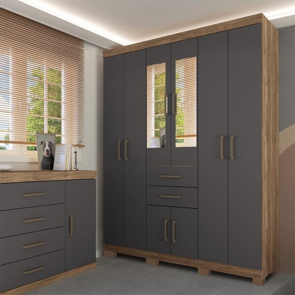 Guarda Roupa Verona 8 Portas E 2 Gavetas Com Espelhos E Pés