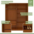 Guarda-roupa Vince 4 Portas 2 Gavetas 5 Prateleiras Frassino/