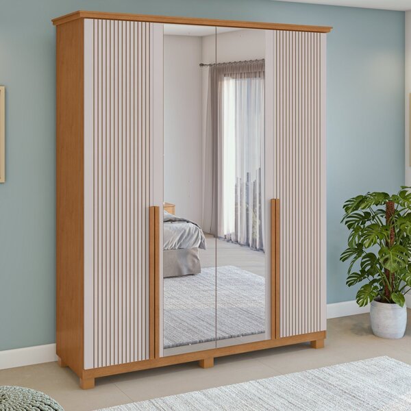 Guarda-roupa Vince 4 Portas 6 Gavetas 4 Prateleiras Com Espel