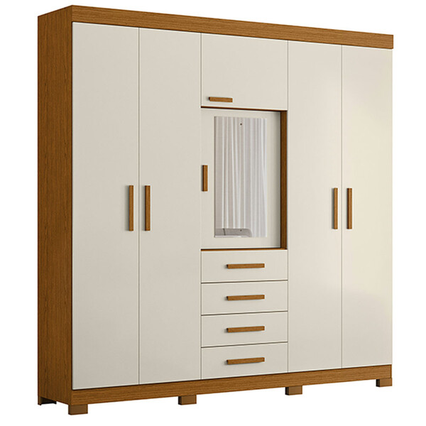 Guarda Roupa Virtus Casal 6 Portas 4 Gavetas Com Espelho Mdp